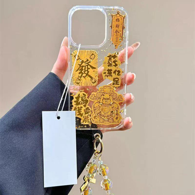 Guofeng Gold Foil God of Wealth is suitable for iPhone 16 Proma phone case, 15 Pro/14 Good Luck 13/12