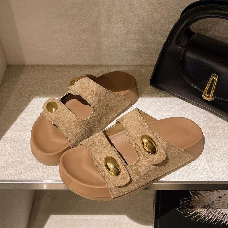 

Летняя мода простые повседневные уличные носки толстая подошва параллельные перекладины липучка крутые тапочки 40 хаки