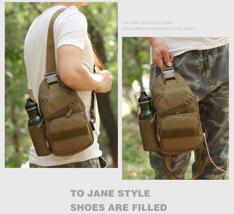 New Tactical Shoulder Bag with USB, Water Bottle Holder, and iPad Slot for Outdoor Use