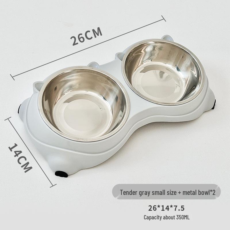 Nakloněná nerezová kočičí miska: Dvoumiskový design proti rozlití s ochranou krku pro krmení a pití