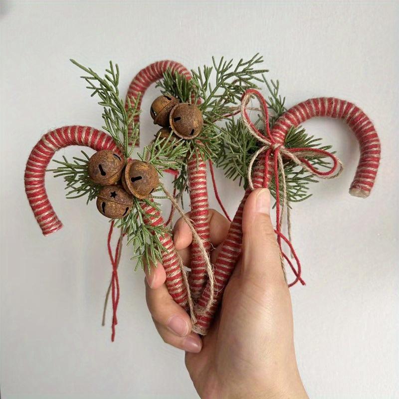 

1Pc Vintage Christmas Ornaments Cane Cotton and Linen Braided Bells for Holiday Party Home Decoration 17cm*6cm