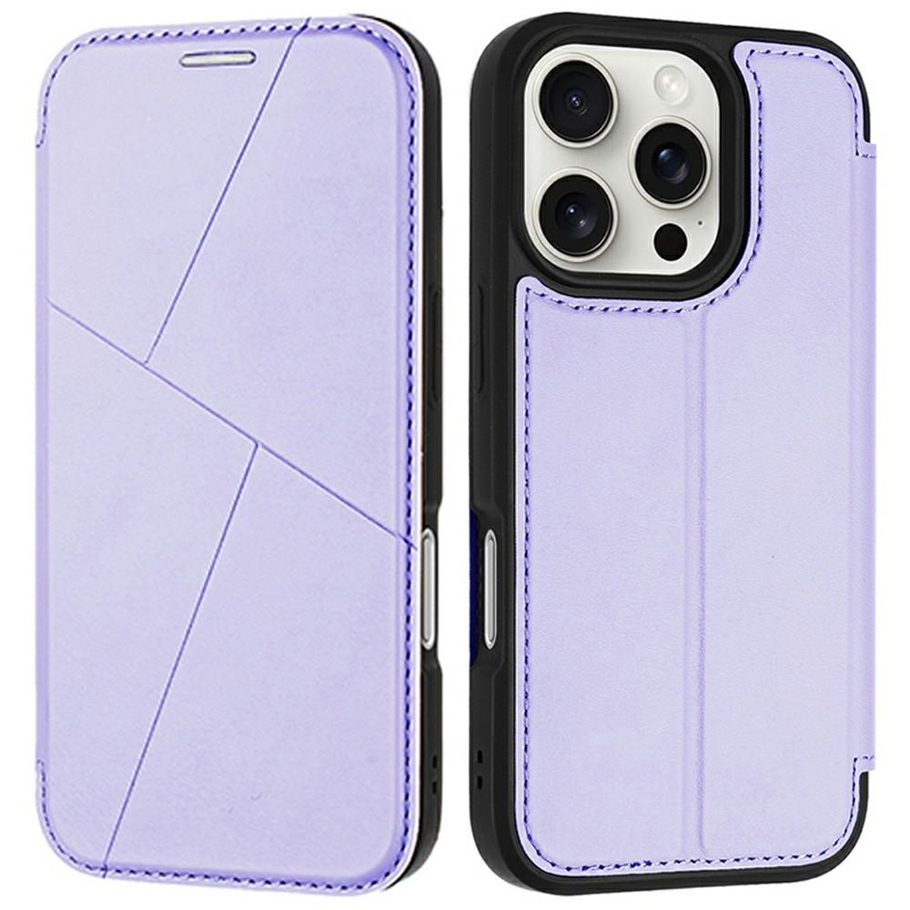 

For iPhone 16 Pro Case Magnetic Closure Card Slot Leather Flip Phone Cover Purple