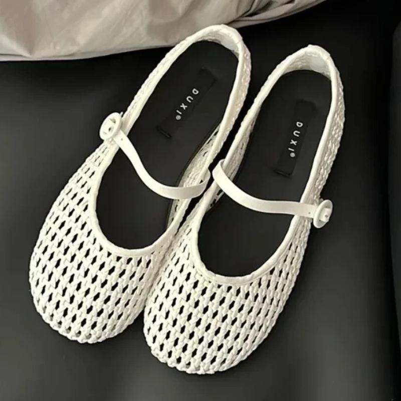 

Модные лаконичные туфли-балетки из сетчатого плетения, женские модные туфли Мэри Джейн с круглым носком и пряжкой, летние удобные сандалии на плоской подошве с мягкой подошвой 40 бежевый