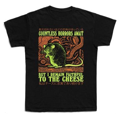 Countless Horrors Await But I Remain Faithful To The Cheese Funny Rat Vintage Cartoon Silly TShirt Japanese Horror Rat T Shirt