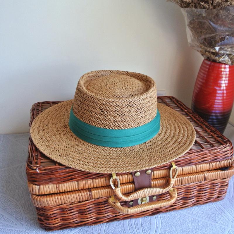 Französischer Retro Sommer Herren- und Damen Handgewebter Panama Flachgipfel Zylinder Beschattung Urlaub Strand Sonne Strohhut