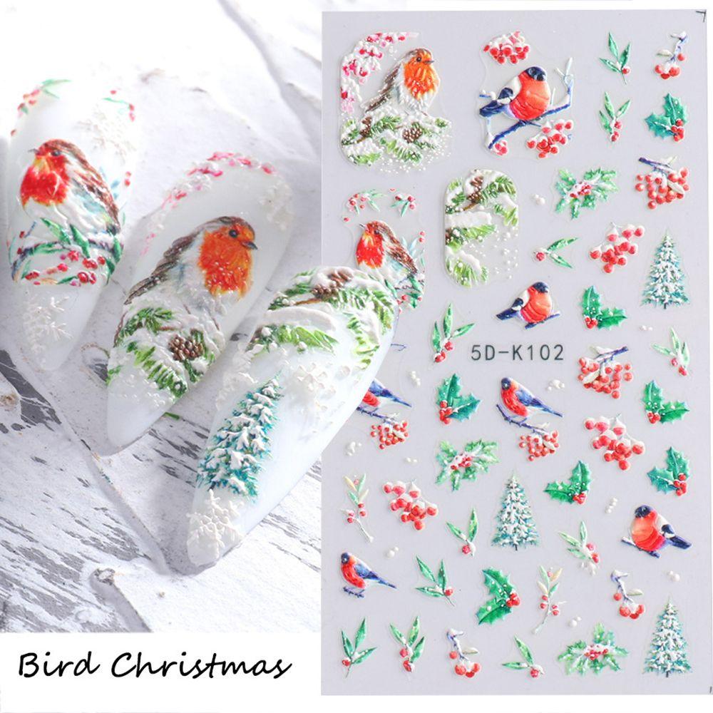 Nail Art Decoration Gingerbread Man Festive Design Winter Nail Stickers 5D Embossed Snowflakes