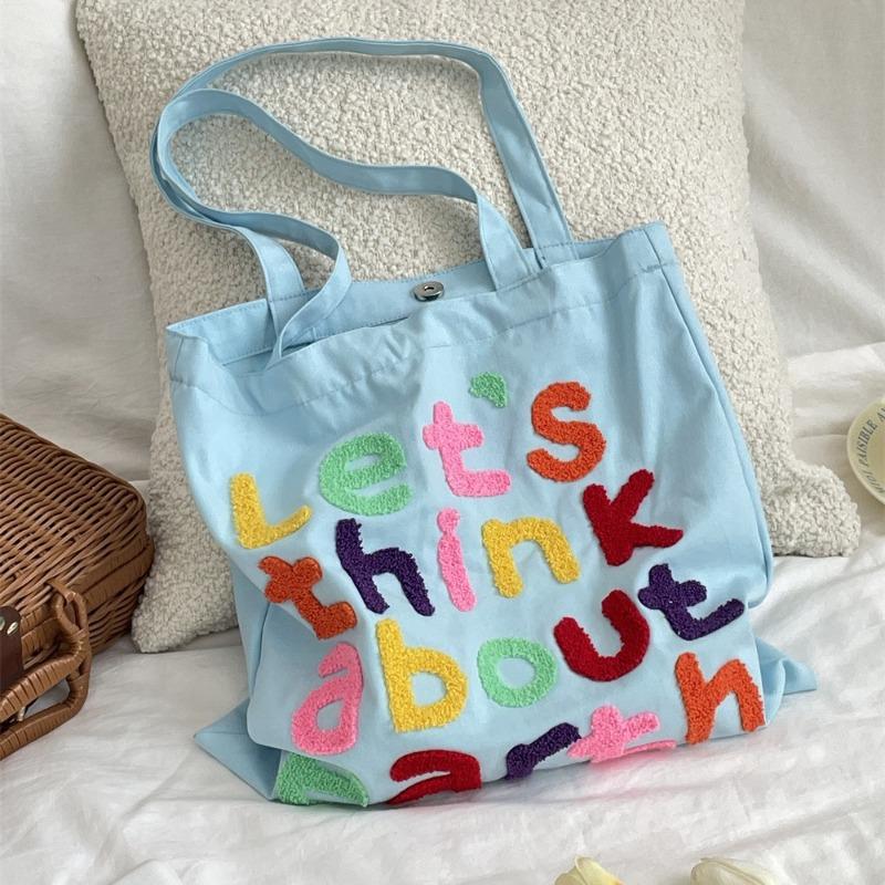 Colored Letter Embroidery Lazy Art Canvas Bag Commuter Versatile Large Capacity Student Shoulder Bag