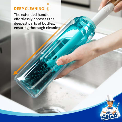 MR.SIGA Bottle Cleaning 2-in-1 Brush (with Built-in Straw Brush), Long Handle Bottle Cleaner, Bottle Washer, 2-in-1 Bottle Washer for Straws