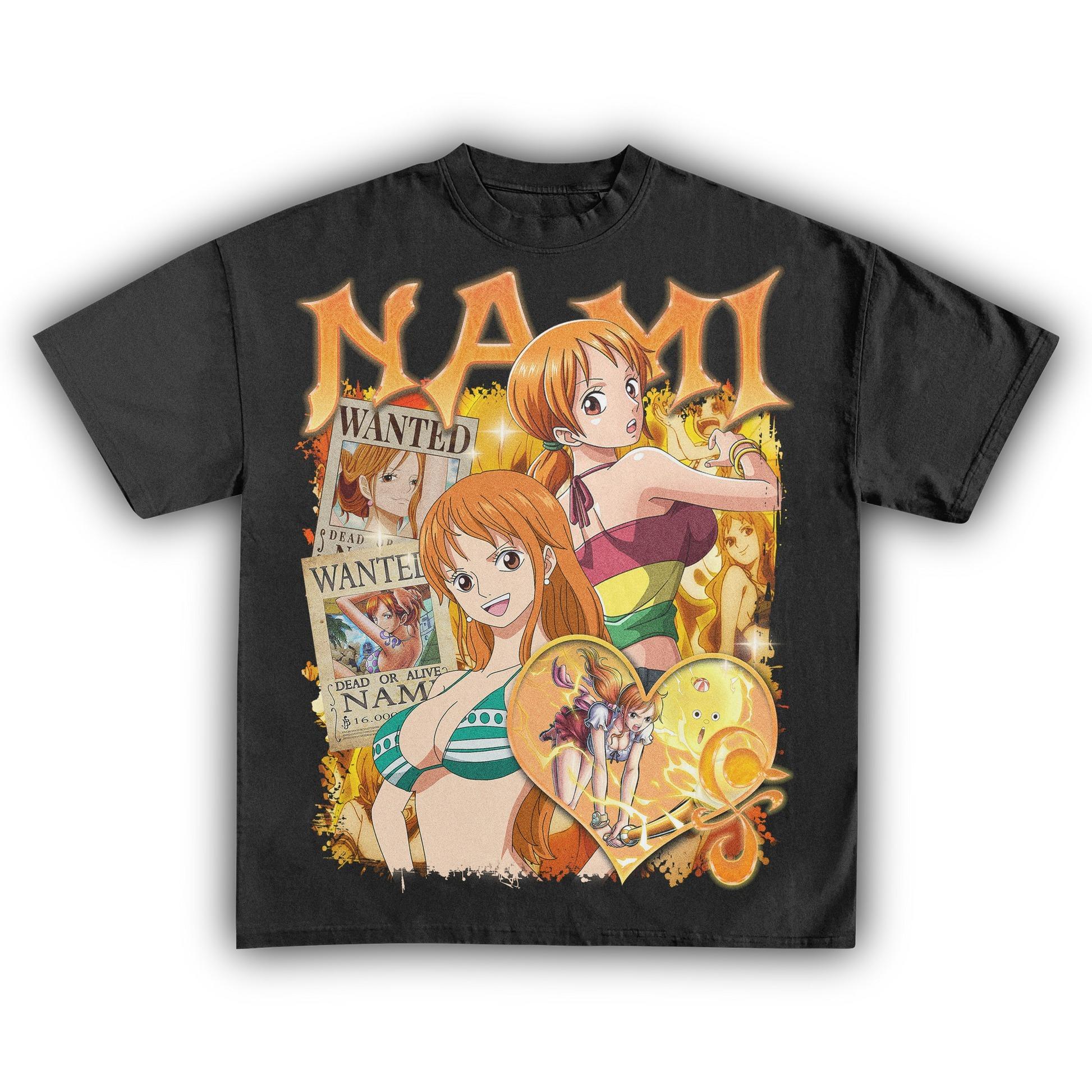 

One Piece Nami T-Shirt Men Vintage Anime Graphic Tee Casual Cotton Streetwear S разноцветный