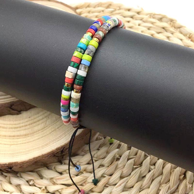 Adjustable Natural Stone Partition Beads Woven Bracelet - Fashionable Women's Bracelet Made of Woven Rope