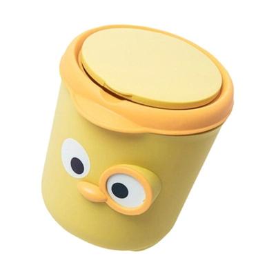652F Lovely Cartoon Mini Waste Basket with Sealable Lid Trash Can for Small Space