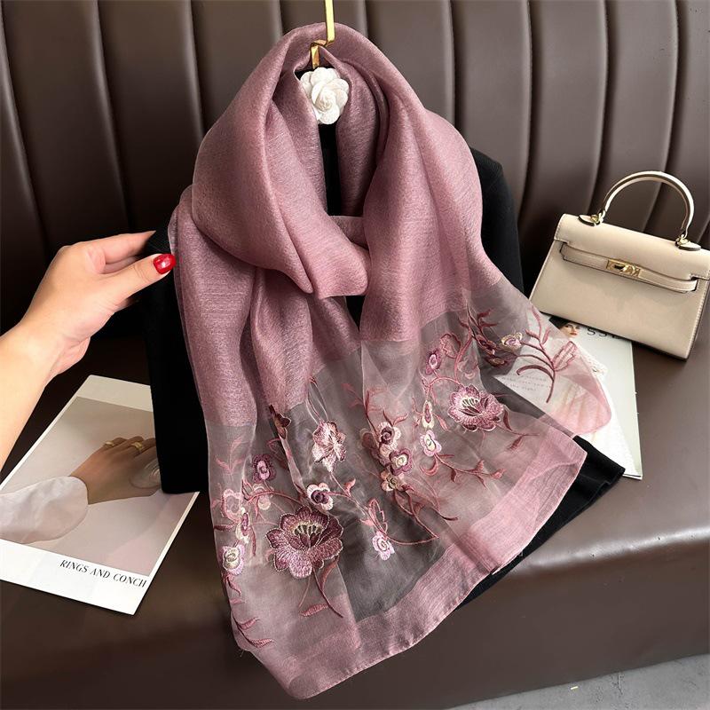 Silk Handmade Embroidered Scarf: New Mulberry Silk Autumn/Winter Shawl, Elegant & Versatile.