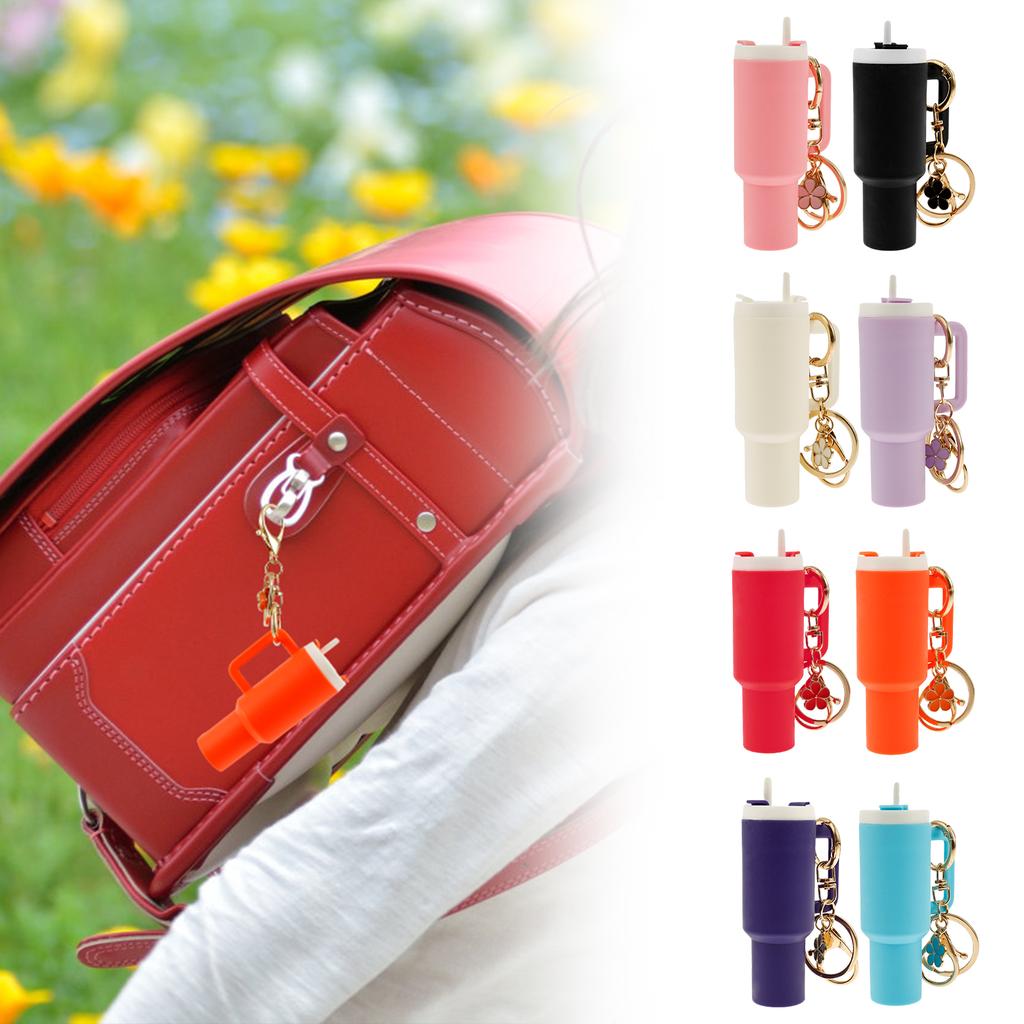 8Pcs Flower Keychain Pendant Wear Resistant Not Easy to Fade Ice Bucket Cup Keychain with Detachable Lid for Storaging Coin Pill