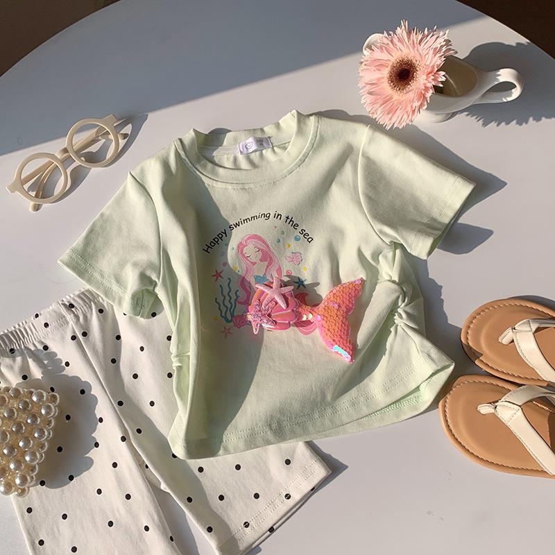 

Girls Casual Cotton Short-sleeved T-shirt, Summer Children s Princess Mermaid Print T-shirt 100cm