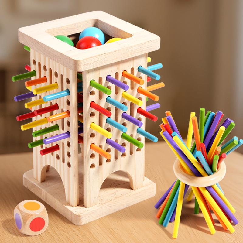 Kids' Wooden 3-in-1 Pick-Up Sticks Game: Dice, Color Recognition, Educational Parent-Child Interaction Table Toy