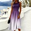 Vestido Midi Casual de Manga Corta con Cuello Redondo para Mujer Estampado Degradado Cintura Plisada Línea A Vestido de Verano para Uso Diario