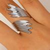 Exaggerated Personality Stainless Steel Feather Wings Open Bangles Rings Set for Women Fashion Designer Banquet Jewelry Gifts