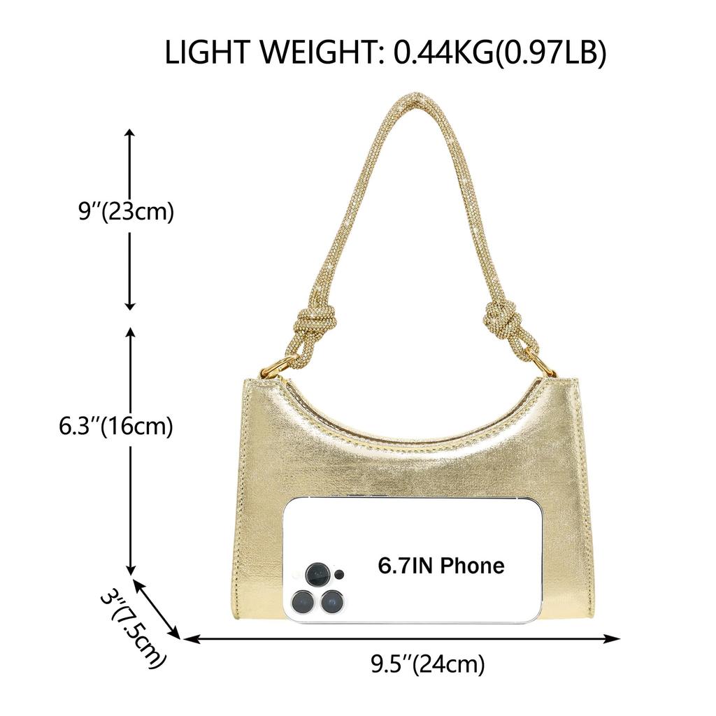 Milisente Women's Party Bag, Wedding Shoulder Bag, Tote Bag, Evening Bag with Diamonds, Short Shoulder Strap, Crossbody Bag with Chain (Gold)