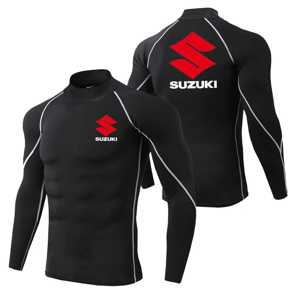 Suzuki men's fast drying breathable sports bike long sleeved tight fitting shirt, gym sweatshirt, outdoor fitness running