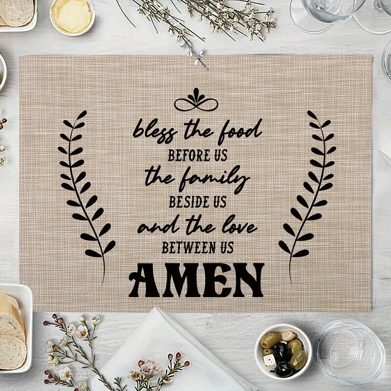 1PC Blessing Table Pad Printed Font Linen Meal Mat Kitchen Tables Decoration Placepads Party Anti Scalding Protection Desktop