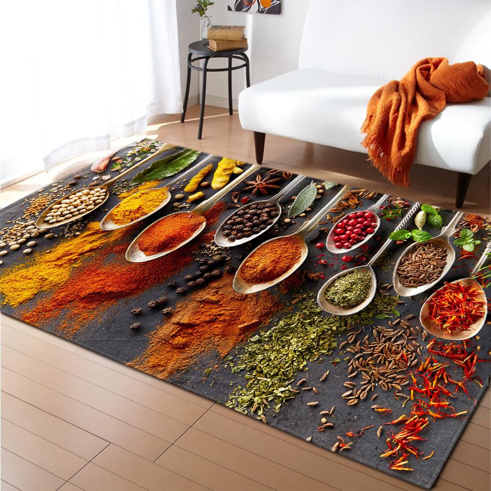 Kitchen Condiments 3D Carpet for Boys Girls Bedroom Seasoning Living Room Area Rug Absorbent Kitchen Rugs Anti-Slip Bathroom Mat