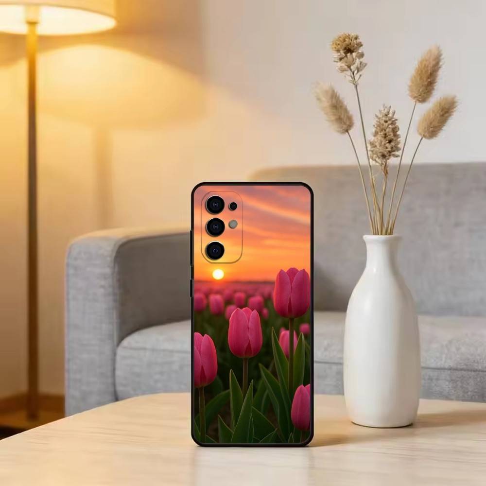 Super Beautiful Tulip Phone Case For Samsung S25,S24,S21,S22,S23,S30,Ultra,S20,Plus,Fe,Soft Silicone Black Cover