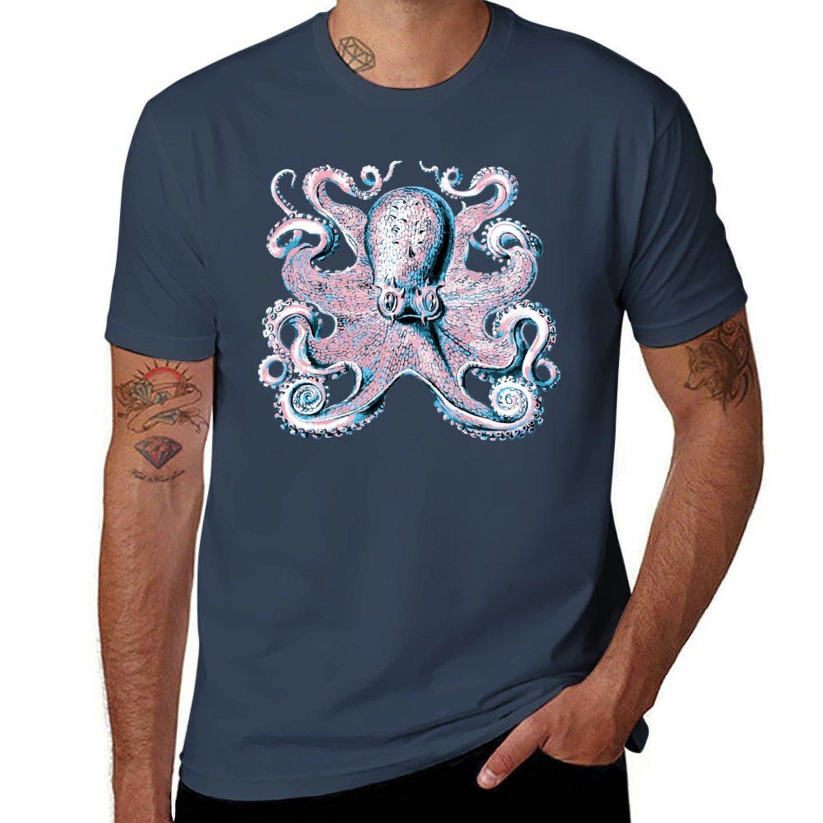 Trans Pride Octopus Tshirt Basic Plain Short Sleeve Crew Neck Tee S