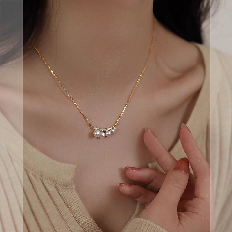 Zircon round pearl necklace simple high-end temperament clavicle chain French light luxury elegant necklace