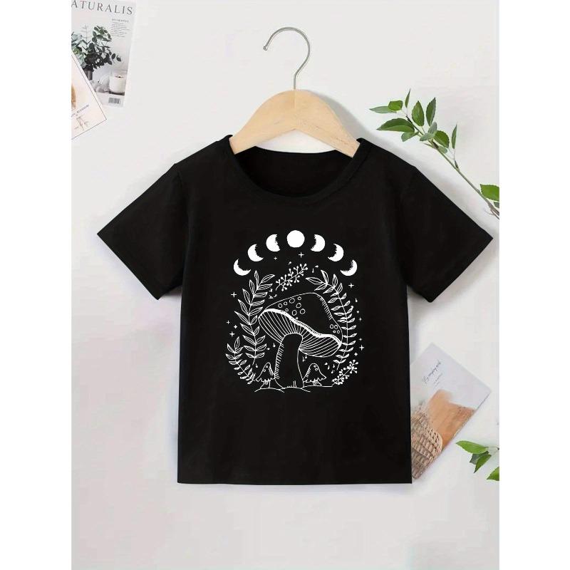 European Size Boys Round-neck Short-sleeved T-shirt with Mushroom Pattern Print