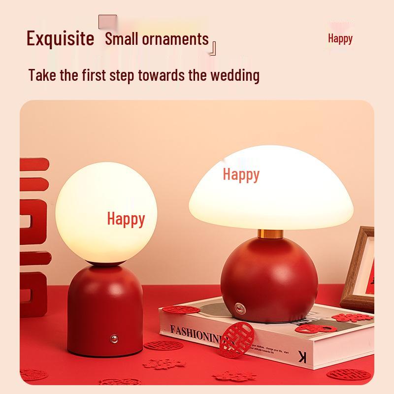 Red Mushroom Desk Lamp - Perfect for Bedroom, Bedside, or Wedding Decor, Adds a Festive Atmosphere.