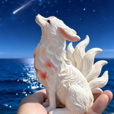1-Piece Fox Figurine, Nine-Tailed Fox Succulent Decoration, Monkey Tail Pillar, Suitable for Balcony, Courtyard, Flower Pot, Small Animal L