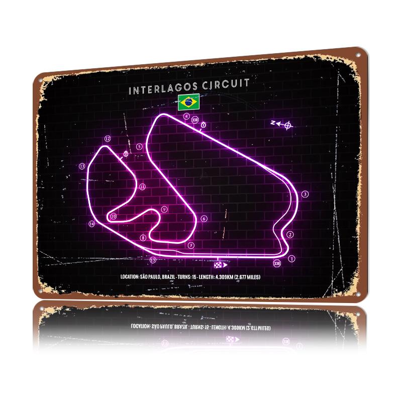 Interlagos Circuit D Texture Metal Poster Customized Wall Art Tin Sign Gift for Mancave Room Accessories Custom Plate Wand Deko