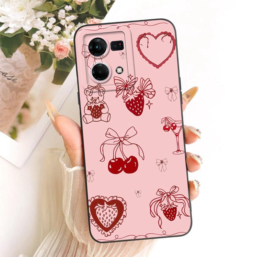 For OPPO Reno7 Reno8 4G Case Len Proective Back Cover flower Bow Soft Silicone Funda for OPPO F21 Pro Reno 7 4G Shockproof Capa