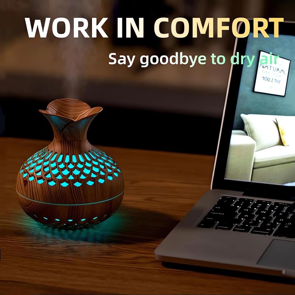New Portable Air Humidifier 7 Colors Light Flower Shape Creative Diffuse Home USB Wood Grain Desktop Atmosphere Light Humidifier
