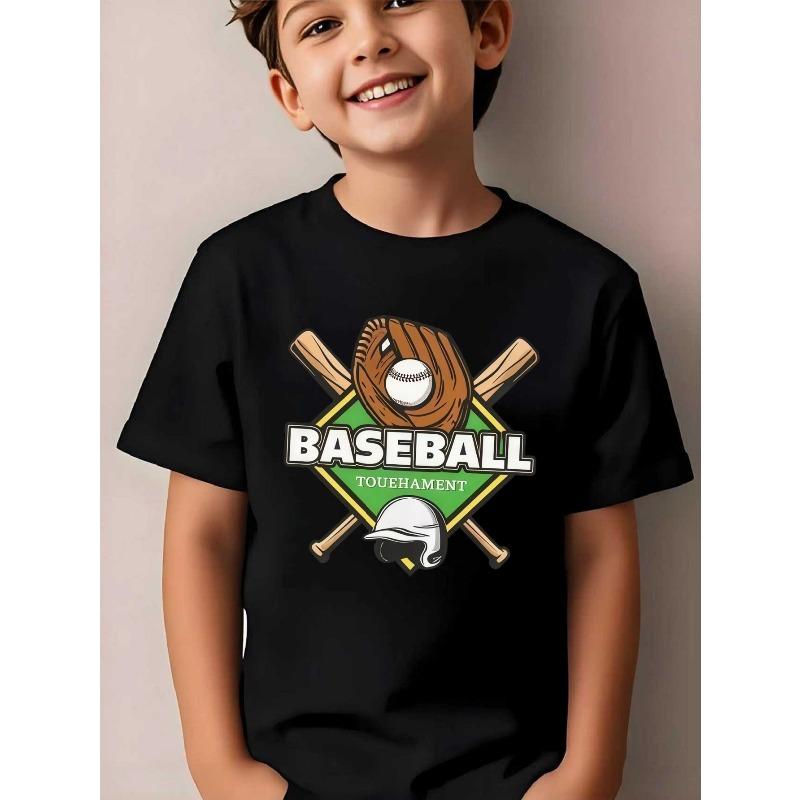 

European sizes Fashionable Short-Sleeve Shirt for Boys with a Sporty And Playful Style: This T-Shirt Features Elements from Baseball Championships, 164cm чорний