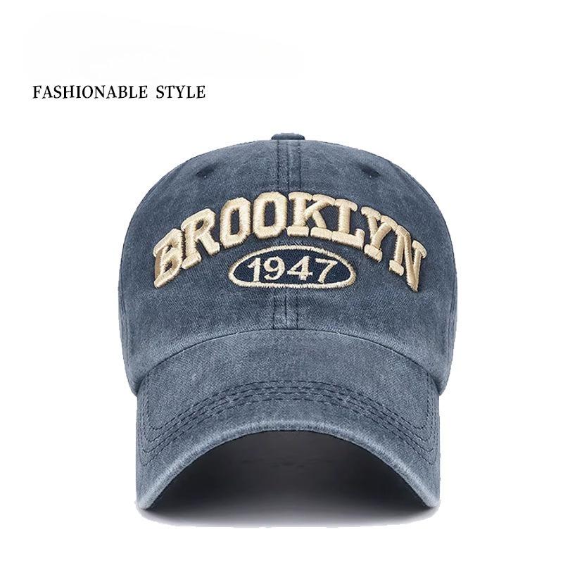 New Embroidered Letter Baseball Cap Big Head Circumference Washed Sun Protection Visor Couple Fashion Versatile Cap