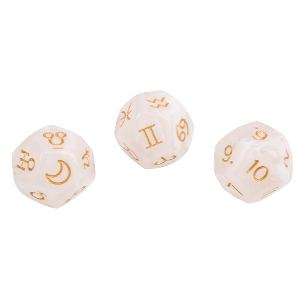 3 Peças Dados de Adivinhação de Resina Entretenimento para Reunião de Festa Dados de Astrologia Tarot de 12 Lados