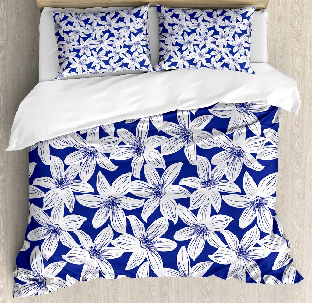Blue Flowers Duvet Covers For Kids Teens Adults Queen King Lightweight Quilt Cover With 2 Pillowcases Nature Themed Bedding Sets
