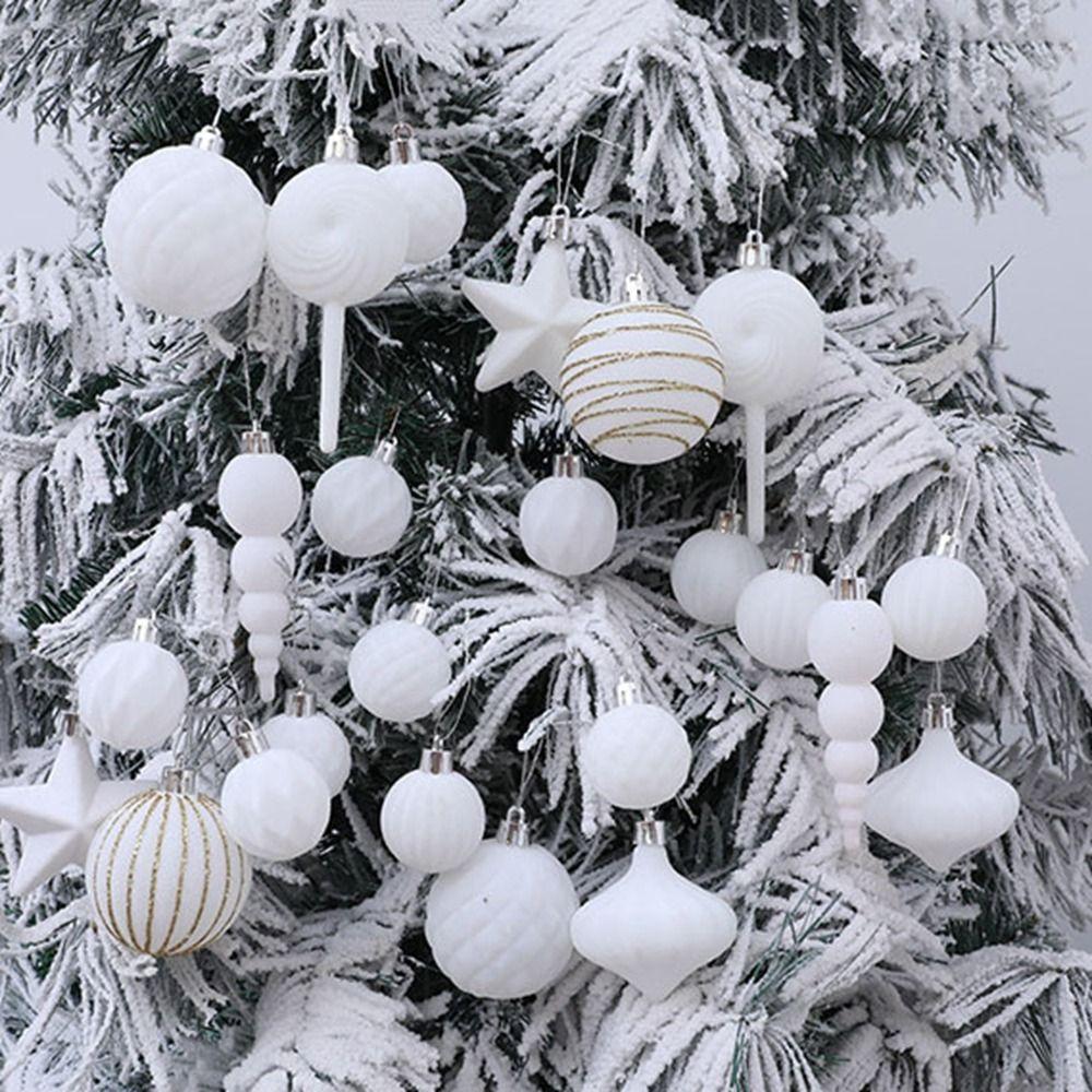 24Pcs Colorful Flocking Christmas Ball Shatterproof Decorative Pentagram Christmas Ball Reusable Christmas Spheres Pendant