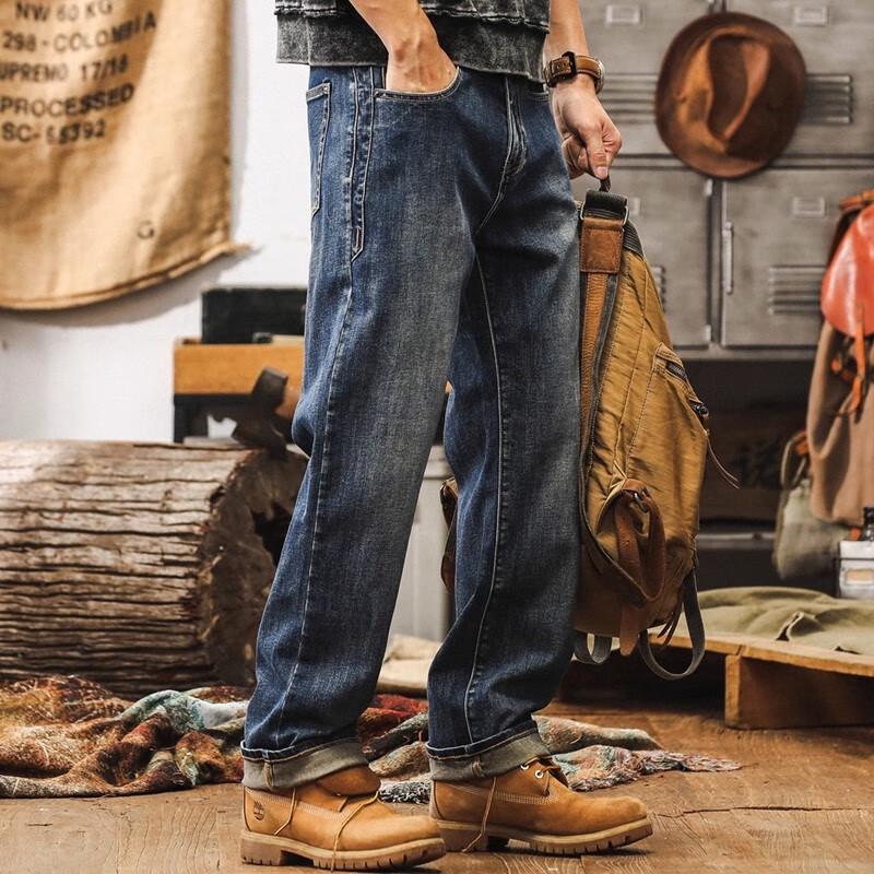 

Jie Leinuo Men s American Retro Washed Straight Leg Jeans 36