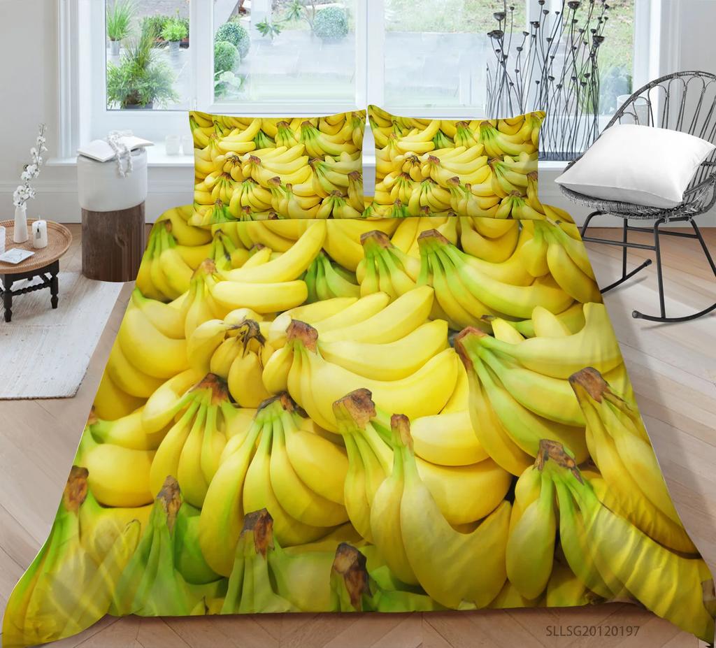 Yellow Banana Sweet Tropical Fruit Duvet Cover For Children Adult Vegetarian Polyester Quilt Cover Bedroom Decoration Queen Size