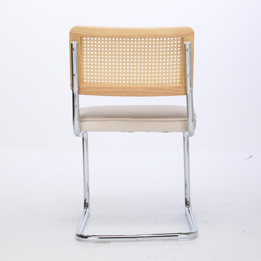 Mid Century Modern Dining Chairs Set of 2, Velvet Accent Chairs with Natural Cane Back & Stainless Chrome Base, Golden Color, DE1851BG