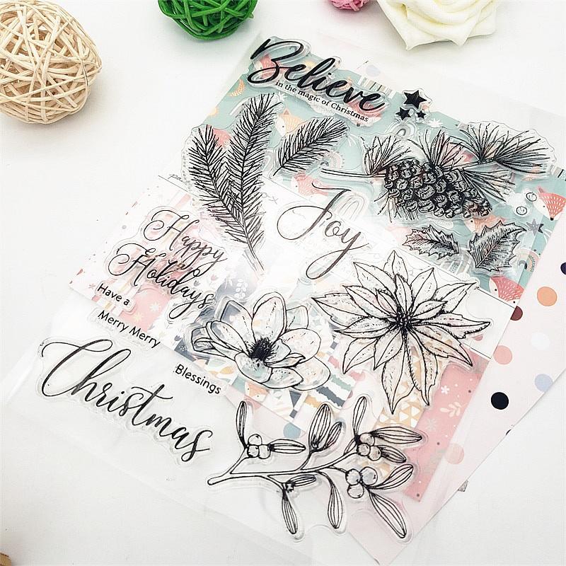 

15x20.5 Christmas Pine Clear Stamps Transparent Seal Silicone Seal TPR Christmas Wedding Roller Stamps DIY Scrapbook Album Card белый