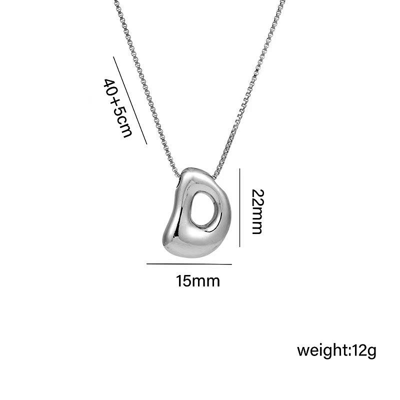 Charming Chubby Brass Polished 26-Letter Silver Pendant Necklace for Women