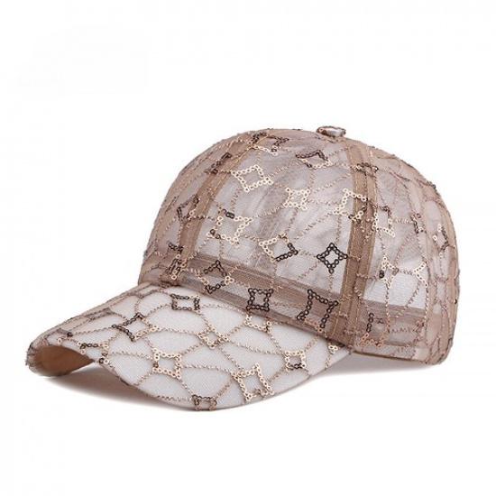 Ladies Sequin Breathable Full Mesh Baseball Cap Outdoor Sports Hat Trucker Hat