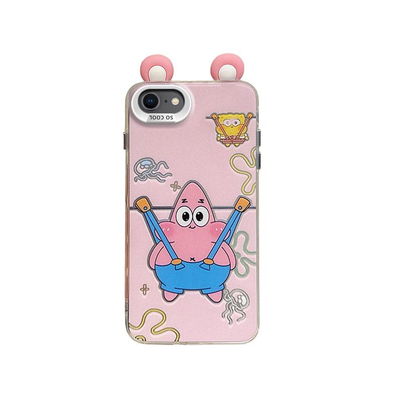 KEYSION Süße Cartoon-Ohren Hülle für iPhone SE 2020 2022 mit Lanyard Silikon+PC Stoßfeste Handy-Rückseite für iPhone 8 7 Plus