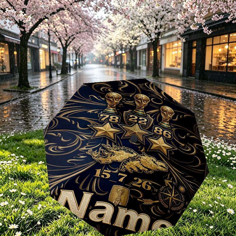 Custom Name Personalized Football Print Umbrella, Auto Open Close, 8‑Rib Sturdy Frame, Commute Camping Hiking Use, Birthday Gift