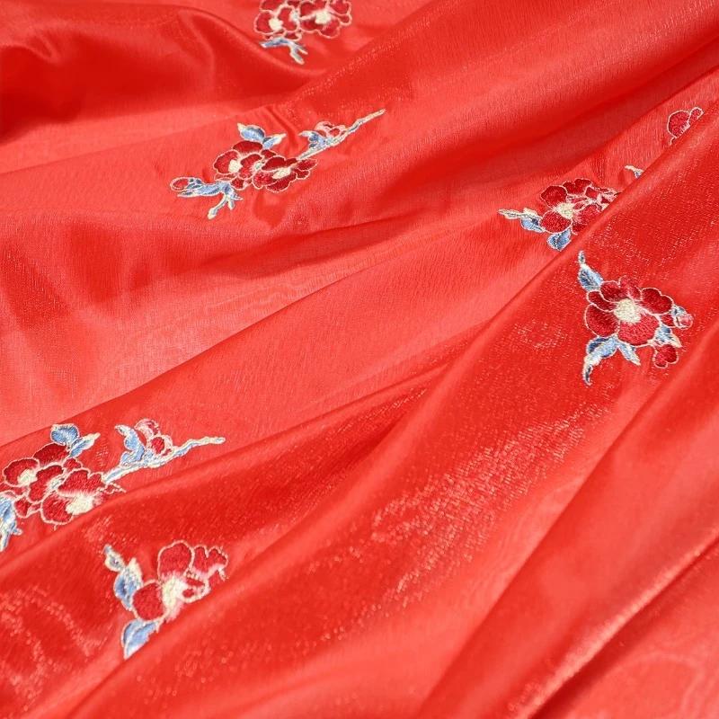 Tessuto di Garza Ricamato Camelia Cinese 100x150cm Designer per Cucire Abito Hanfu Antico Gonne a Faccia di Cavallo Costume da Palcoscenico