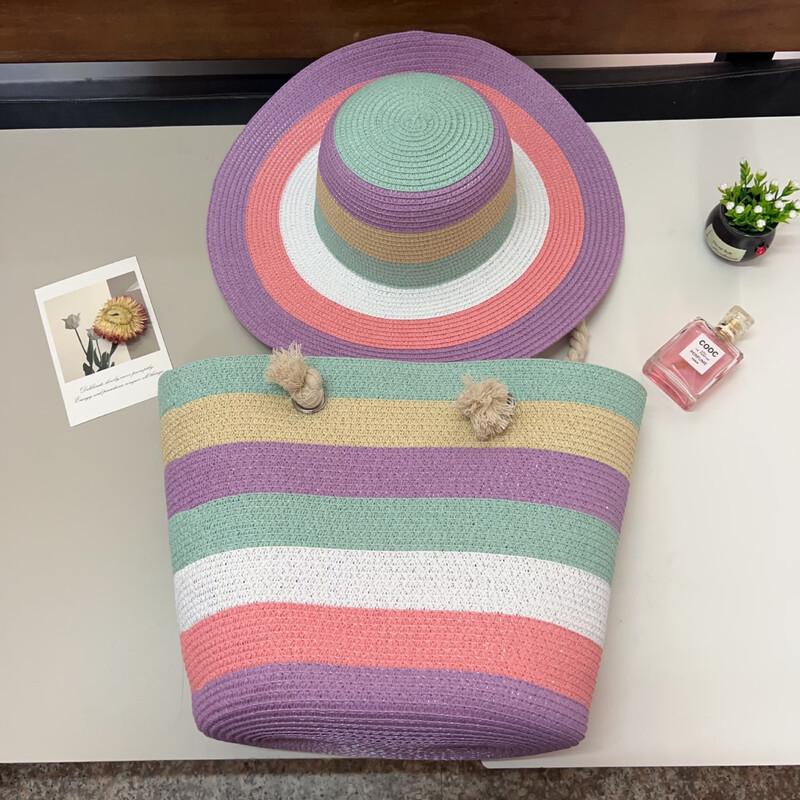 MeiWanEr Beach Vacation Striped Straw Bag Set W1-B65
