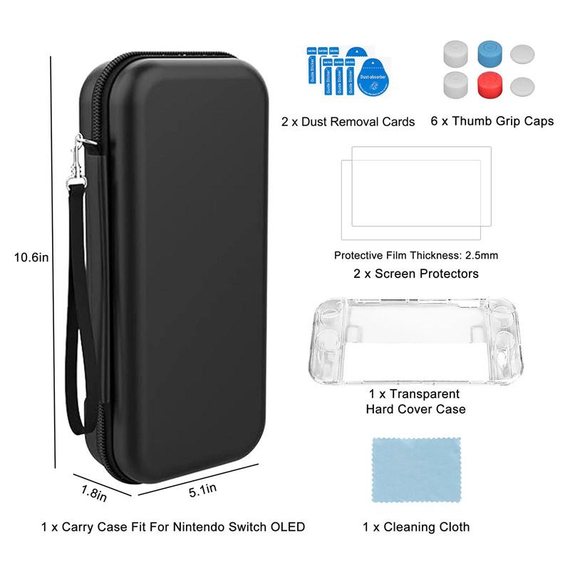 Tragetasche + Schutzhülle + Gehärtete Glasfolie für Nintendo Switch OLED 13-in-1 Zubehör-Set
